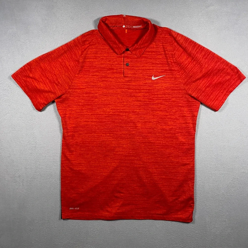 Nike Golf Tiger Woods Polo Mens Large Red‎ Dri-FIT Short Sleeve 803189-696
